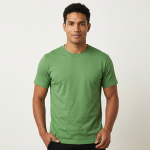 T-shirt décontracté vert uni à manches courtes et col rond pour homme, coupe classique, 100 % coton jersey tricoté - Product Image 6