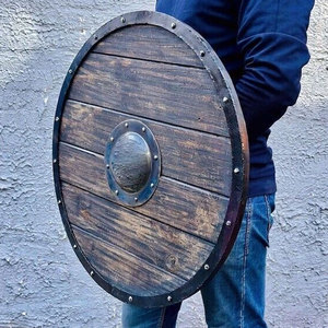 Escudo de madera de estilo medieval, hecho a mano, redondo, para fiestas de disfraces, festivales históricos, actuaciones teatrales y escenarios. - Product Image 6