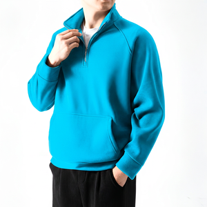 Men's <b>Brown</b> Quarter Zip <b>Fleece</b> Sweatshirt Regular Fit Stand Collar Pocket Casual Autumn Wear - Product Image 2