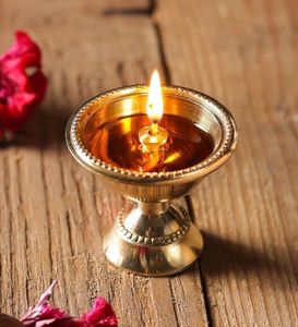 Handcrafted Brass Diya Set with Classic Back Design, Multi Wick Oil <b>Lamp</b> Stand for Religious Puja and Cultural Festive Decor - Product Image 4