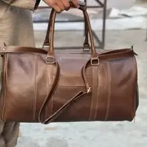 Coral Weavers Premium Genuine Leather Vintage <b>Weekender</b> <b>Holdall</b> Zipper Closure Separate Shoe Pocket Spacious Polyester Portable - Product Image 2