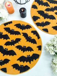 Halloween Spooky Bat Beaded <b>Placemat</b> <b>Round</b> Orange Black Table Decor Spooky Season Boutique Wholesale Artistry By PR India - Product Image 1