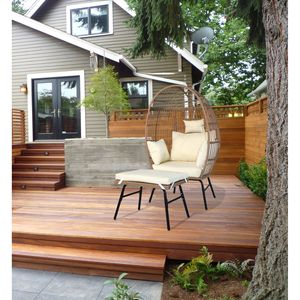 Outdoor <b>Garden</b> <b>Chair</b> with <b>Egg</b> Shape Design Wicker Patio Chaise with Cushions Indoor and Outdoor Use Basket <b>Chair</b> - Product Image 3