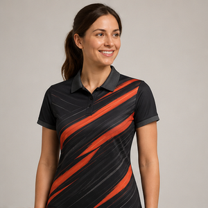 Polo Personalizado para Mujer con Franja Naranja y Negra, de Secado Rápido, Transpirable, Manga Corta, Uniforme de Alto Rendimiento WPS-0853 - Product Image 3