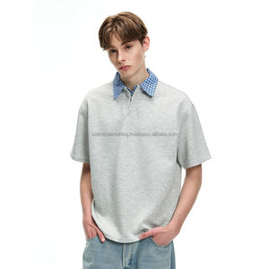 Chemises pour hommes de haute qualité en polyester/coton 240g, motif uni, manches courtes, coupe ample, vêtements décontractés, respirant, tricoté - Product Image 1