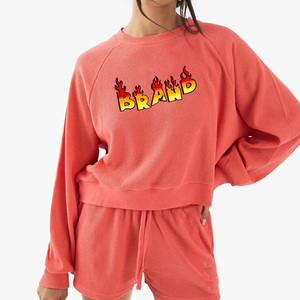 Sudadera de punto extragrande para mujer, cuello redondo, hombros caídos, manga larga, logo de llama frontal, transpirable, para otoño, ¡y a precios bajos! - Product Image 1