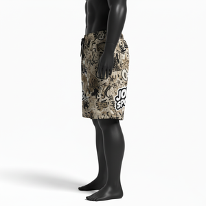 Shorts de bain pour homme en microfibre polyester premium 150 GSM, imprimé graffiti beige, tissu à séchage rapide, sublimation, logo personnalisé. - Product Image 5