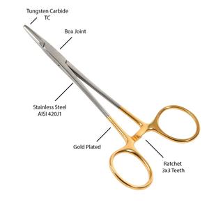 Porte-aiguille professionnel en acier inoxydable avec poignée dorée, instrument chirurgical de qualité supérieure, ciseaux porte-aiguille - Product Image 4
