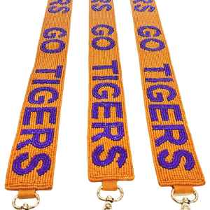 Sangle de sac à main en perles brodées motif Tigre Orange Violet, avec poignée de remplacement pour sac bandoulière et accessoires métalliques - Product Image 3