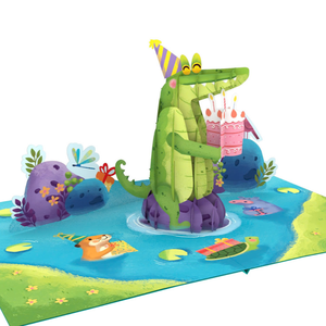 2026 New Collection 3D Pop-Up Card Crocodile Happy Birthday Theme <b>Paper</b> Gift Card for Celebrations <b>Handmade</b> Greeting Card - Product Image 4