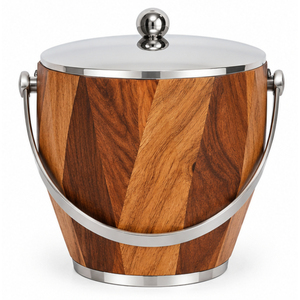 Seau à glace en bois avec couvercle et poignée, refroidisseur à vin isotherme à double paroi en acier inoxydable, refroidisseur à champagne en bois pour bar à domicile - Product Image 1