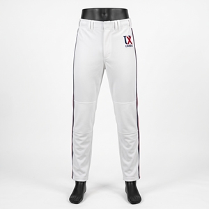 Maillots de baseball/softball personnalisés à double passepoil en sergé 100 % polyester blanc avec passepoil double, rouge marine, passants de ceinture et ourlet ouvert – Uniforme d'équipe - Product Image 3