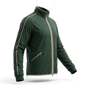 Veste décontractée pour homme en denim vert délavé, à fermeture éclair sur le devant, col rabattable, séchage rapide, coupe classique, couleur unie, pour l'automne - Product Image 3