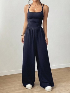 Mono de Verano para Mujer con Tirantes Halter, Estilo Europeo Americano, de Pierna Ancha, con Logotipo Bordado Personalizado OEM, Precio de Fábrica BD China - Product Image 5