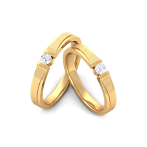 14K Yellow Gold <b>Couple</b> Wedding Matching Bands | His & Hers Diamond Promise <b>Rings</b> | Minimalist Bridal Engagement Anniversary - Product Image 2