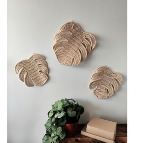 Adorno de pared con forma de hoja de monstera para habitación infantil moderna, decoración de ratán para niños, material de mimbre ecológico, artesanía tropical. - Product Image 3
