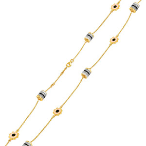 สร้อยคอเพชรลายดอกไม้พร้อมดอกไม้สีดำตรงกลางและลายเส้นแบบแถบ - Product Image 3