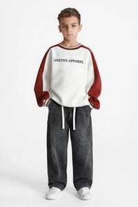 เสื้อสเวตเชิ้ตคอกลมแขนยาวทรงหลวมพิมพ์ลายเรียบง่ายสำหรับเด็กผู้ชาย ONETEN สีขาวแดง เหมาะสำหรับใส่ในฤดูหนาว - Product Image 4