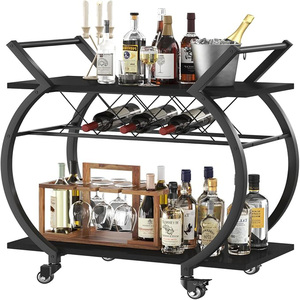 <b>Drinking</b> Trolley Black, Modern Bar Trolley, Wooden and Metal Combination, 4 Rotating Wheels, Storage <b>Rack</b> Bar trolley - Product Image 1