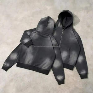 Fabricante de ropa de calle de peso pesado Sudadera con capucha y pantalones de chándal desgastados Conjunto de 2 piezas para hombres Chándal vintage lavado con ácido personalizado - Product Image 3