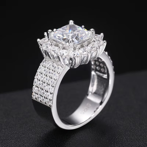 Certified <b>Cushion</b> Lab Grown Diamond Floral Halo Ring Sparkling Iced Wide Eternity Band 18K Gold Plated Luxury <b>Statement</b> Wedding - Product Image 2