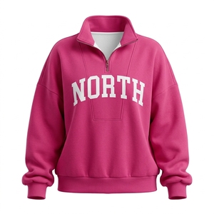 Sweat-shirt décontracté surdimensionné pour femme avec broderie de lettres, col montant, en polaire, demi-zip, poches avant, printemps automne hiver - Product Image 6