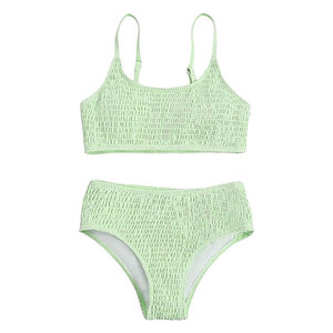 Ensemble bikini tricoté 2 pièces pour femme, motif floral, haut en maille taille haute, maillot de bain extensible, logo sur le devant, léger et séchage rapide - Product Image 6
