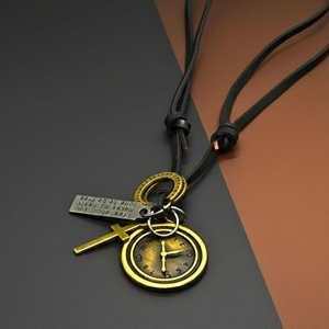 Timelock 1.2-Inch Gold Plated <b>Cross</b> Pendant with Number Design and Adjustable Dark Brown Leather Rope for <b>Men</b> and Boys - Product Image 4