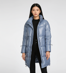 เสื้อแจ็คเก็ตผู้หญิงแบบยาวสำหรับฤดูหนาว มีฮู้ด แบบกลับด้านได้ กันน้ำ ผ้าถักแบบควิลท์ บุด้วยขนเป็ด - Product Image 4