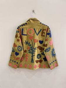 Hand Embroidered Quilted Woven <b>Velvet</b> Breathable Outdoor <b>Jacket</b> Floral Motifs Mandarin Collar Full Sleeve Boxy Style Spring Wear - Product Image 6