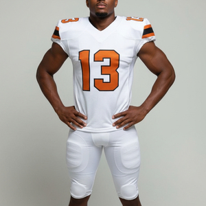 ชุดยูนิฟอร์มอเมริกันฟุตบอล OEM ขายดี เสื้อผ้ากีฬาระบายอากาศ แห้งเร็ว แขนสั้น ไซส์ใหญ่ สีขาว ชุดเยาวชน - Product Image 3