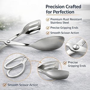 Stainless Steel Rust Resistant Scissor <b>Tong</b> for Kitchen & <b>Serving</b> | Multipurpose Salad Bread & Food <b>Serving</b> | Silver | 25 cm - Product Image 4