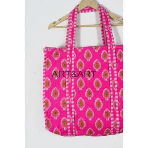 Bolsa de Compras de Algodón Vintage Hecha a Mano en India con Estampado Serigrafiado para Mujer, Bolsa de Hombro con Diseño Acolchado de Rajasthan - Product Image 3