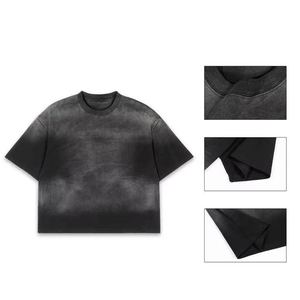 T-shirt en toile épaisse délavée style vintage pour homme, col rond, coupe classique, imprimé graphique personnalisé, respirant, longueur standard - Product Image 1