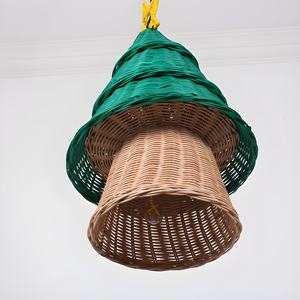 Hanging Children Room Rattan Lamps Pine <b>Tree</b> Shaped Night Lamp for Kids Best Price Wicker Pendant Lampshade - Product Image 3