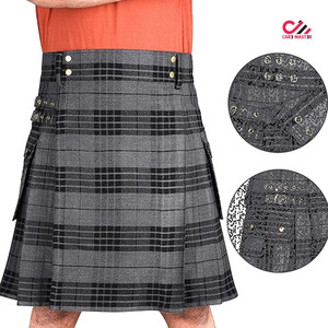 Jupe trapèze en laine à carreaux pour femme, fabriquée au Pakistan, longueur genou, avec poches, taille ajustable, style automne - Product Image 3