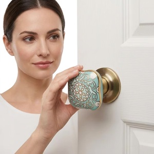 Round Ceramic Cabinet Knob with Floral Design Modern Style Easy Installation for Home Bar Drawer <b>Door</b> Furniture Use - Product Image 1