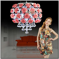 MEEROSEE Cristal Rose Lustre Fleur Lustres Lumières pour Salon Suspension Lampe MD88022