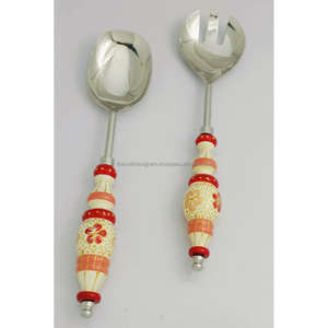 Ensemble de cuillères polies miroir les plus tendances peintes à la main Design unique Cuillère personnalisée Style milieu du siècle Ensembles de couverts Poignée de peinture - Product Image 1