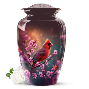 Dark Glossy Cremation Urn <b>Memorial</b> <b>Keepsake</b> Vase Portable Metal Urn Bird and Floral Decorative Ash Holder - Product Image 1