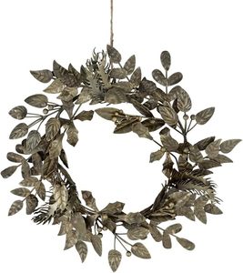 Corona Navideña Metálica Redonda Hecha a Mano con Flores Decorativas, Estilo Clásico, Sin Iluminación, Paquete Individual - Product Image 3