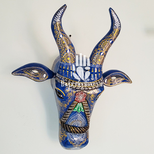 Cabeza de Vaca de Madera, Color Azul, Diseño Art Deco, Decoración de Pared para el Hogar y la Oficina - Product Image 2