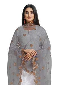 Magnifique dupatta en tissu filet indien et pakistanais, best-seller, avec broderie fantaisie, pour mariage, tenue traditionnelle pour femmes et jeunes filles - Product Image 2