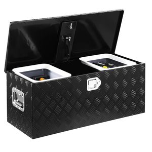 Cassetta Portautensili in Alluminio Resistente per Camion, con Placcatura Striata, Ripiano Scorrevole, Maniglia Laterale e Chiavi di Blocco per la Conservazione degli Attrezzi - Product Image 1