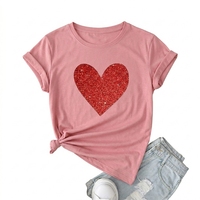 T-shirt femme avec cœur rouge pailleté, 100% coton, vêtements d'été, t-shirt personnalisé pour femme, t-shirt en coton