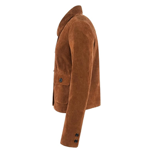 Custom 100% Genuine <b>Suede</b> Leather Women’s Cropped Blazer <b>Jacket</b> Tan Button Front Classic Collar Casual Formal Leather Coat Bulk - Product Image 3