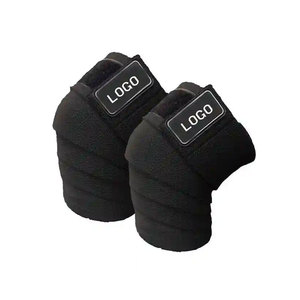 Manchon de soutien élastique noir pour genou, pour hommes, vêtement de fitness, couleur unie, logo personnalisé imprimé, patch logo - Product Image 1