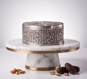 Boîte de rangement décorative en métal gaufré finition argent antique pour fruits secs et dates, pot de table en gros - Product Image 2