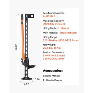 Martinetto Idraulico Professionale da 42 Pollici per Sollevamento Veicoli, Capacità 3,18 Tonnellate (7.000 Libbre), con Cricchetto, per Trasmissione e Utilità Pesanti - Product Image 4