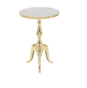 Table basse avec plateau en marbre blanc et finitions en laiton antique - Product Image 5